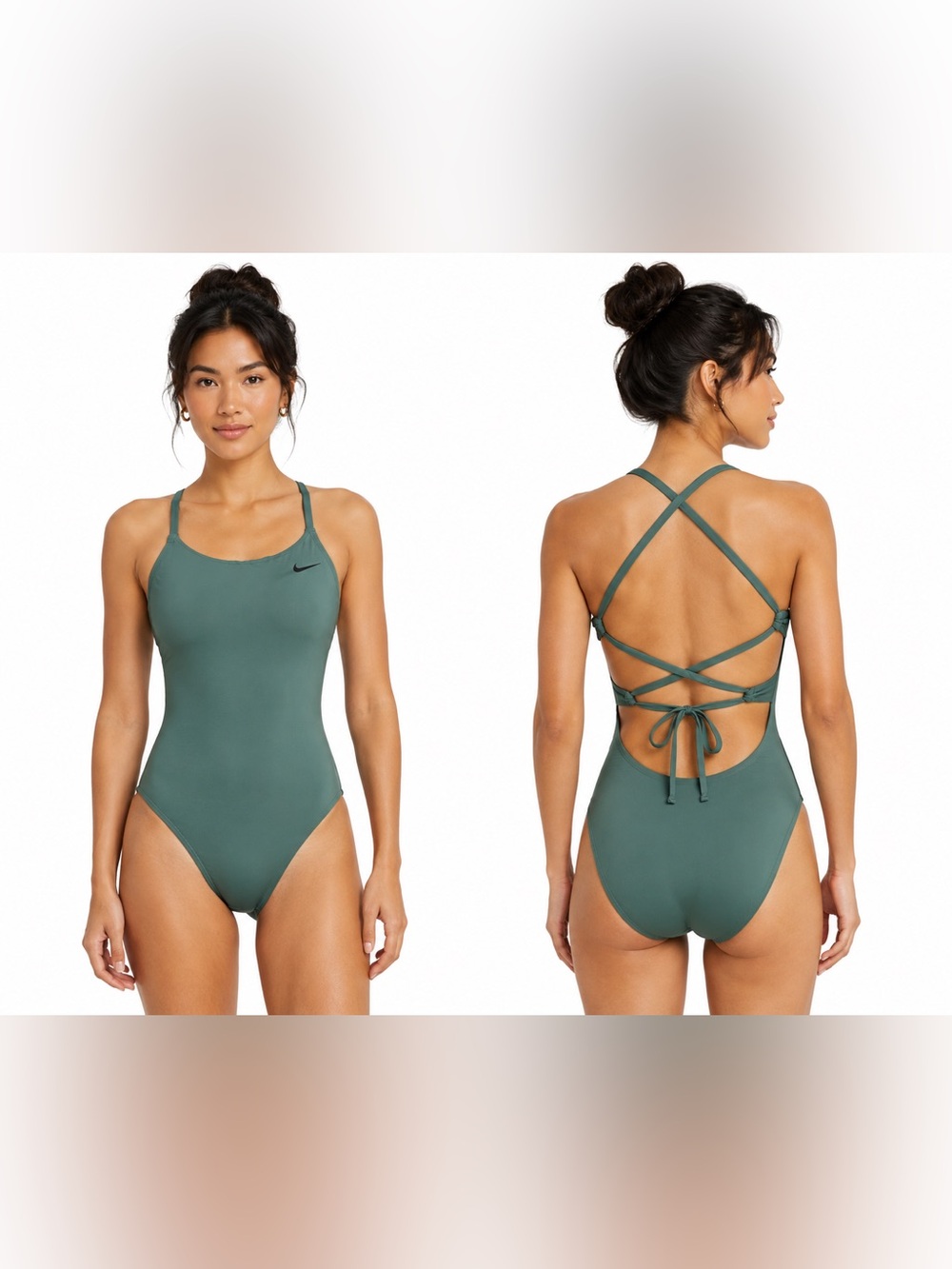 Nike Green Strappy Open Back One Piece Swimsuit Women's Petite